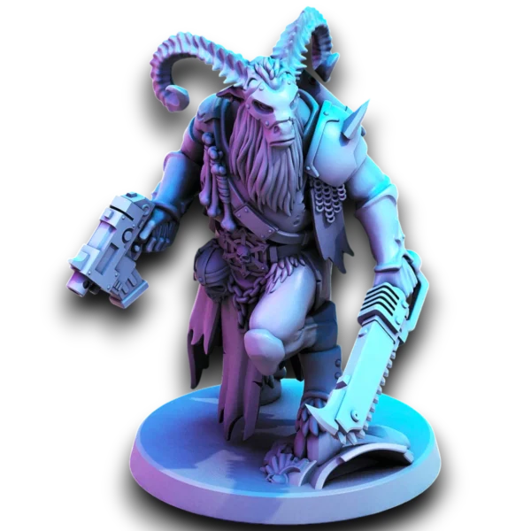 Миниатюра зверолюда Beastkin Strike для Warhammer 40000 Kill Team — 3D печать смолой, боец с тяжелым цепным мечом и пистолетом, шипастый наплечник.