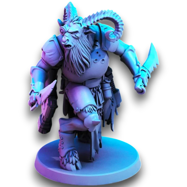 Миниатюра зверолюда Beastkin Strike для WH40k — 3D печать смолой, боец с кибернетическим правым глазом, пистолетом и большими кривыми ножами, 3 руки.