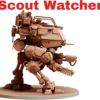 Sci-fi рендер шагохода DESERT HAWKS SCOUT WATCHER в пустыне — 3D печать смолой, категория киберпанк, открытая кабина с пилотом.