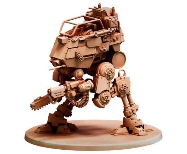 Sci-fi миниатюра шагохода DESERT HAWKS спереди — 3D печать смолой, киберпанк-мех с открытой кабиной.
